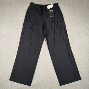 Uniqlo Pants Womens 29 Black Wide Straight Cargo Pockets Casual Preppy NWT